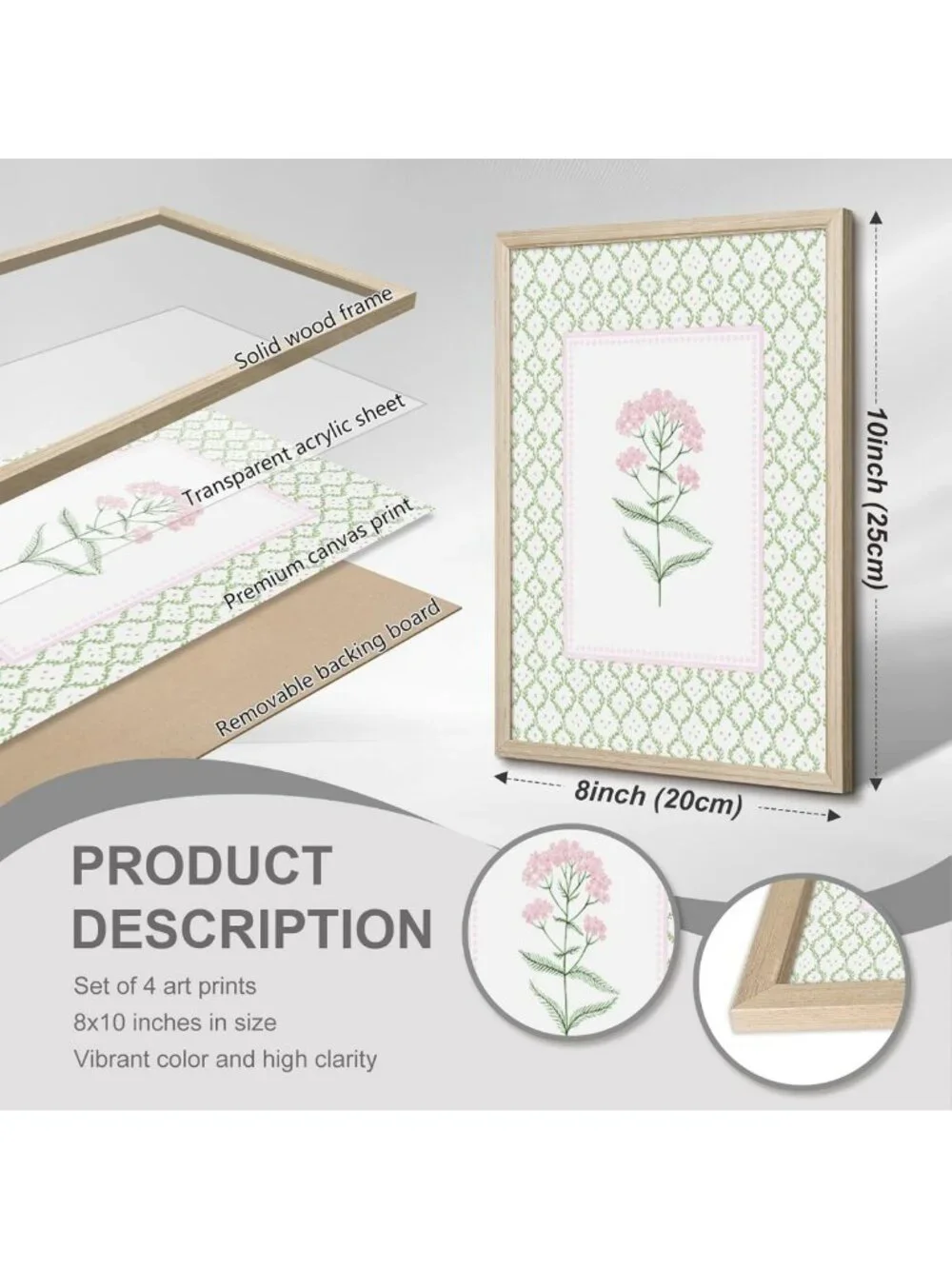 Floral Wall Art for Nursery - Wildflower Canvas Decor, Pink Green Watercolor